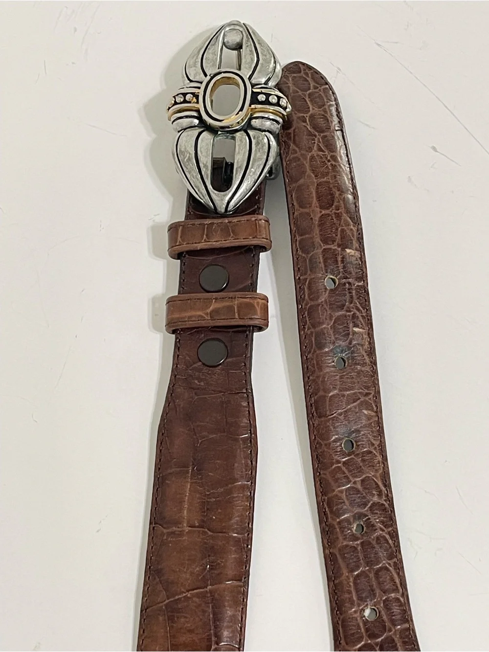 Vintage Vicenza Genuine Italian Calfskin Croc Embossed Belt Ornate Buckle Sz 28